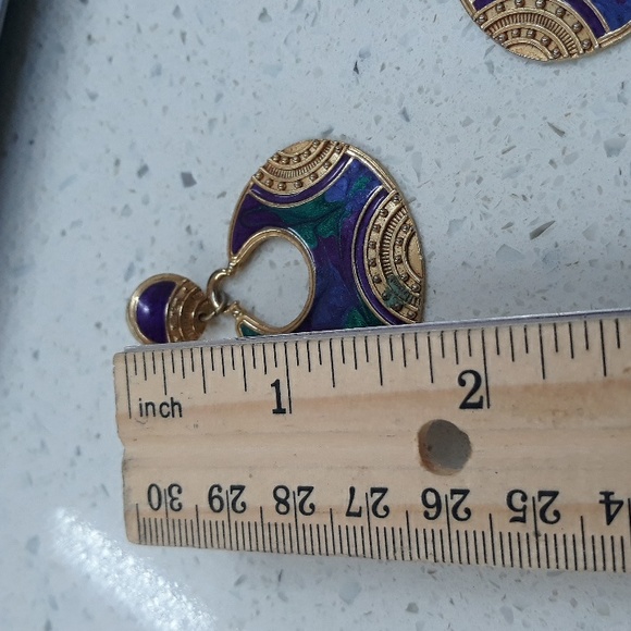 Vintage Gold Purple and Green Post Earrings - Picture 9 of 9